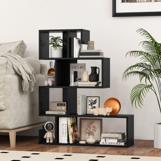 Bibliothèque Coast en forme de S à 5 étagères – 80 x 22 x 100 cm – Noir