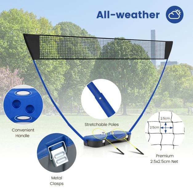 Coast Badminton set - Filet, 2 raquettes, 2 volants et boîte de rangement inclus - 270 x 33,5 x 160 cm - bleu
