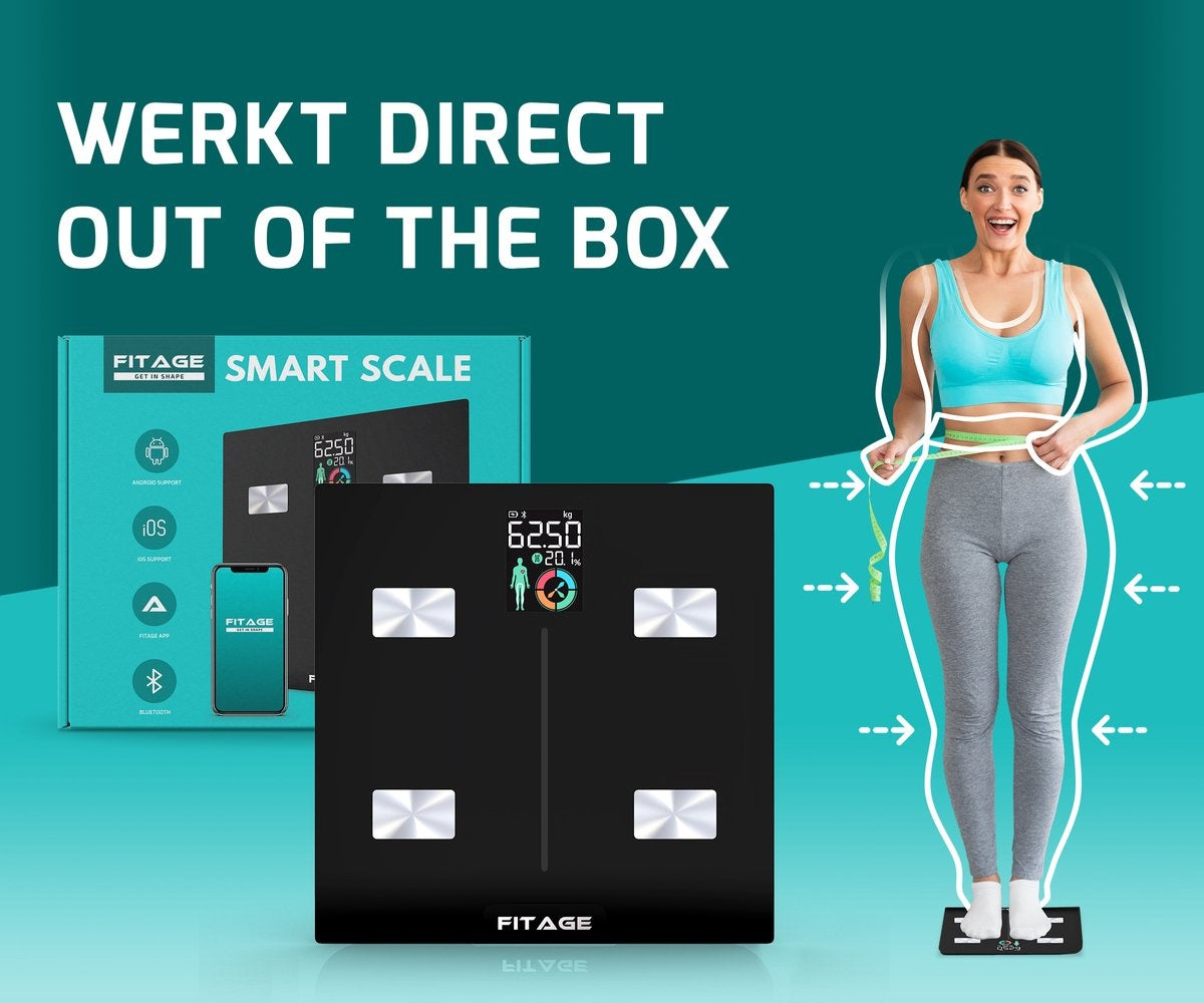 FITAGE Pèse-personne LCD Digital - Pèse-personne intelligent avec analyse corporelle 17x - Pèse-personnes - FITAGE App