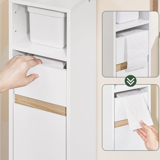 SoBuy BZR151-W Armoire de toilette pour espaces étroits, armoire de rangement compacte avec étagère et tiroir réglables, pour salle de bain, armoire de toilette en bois, blanc, 20 x 20 x 96 cm