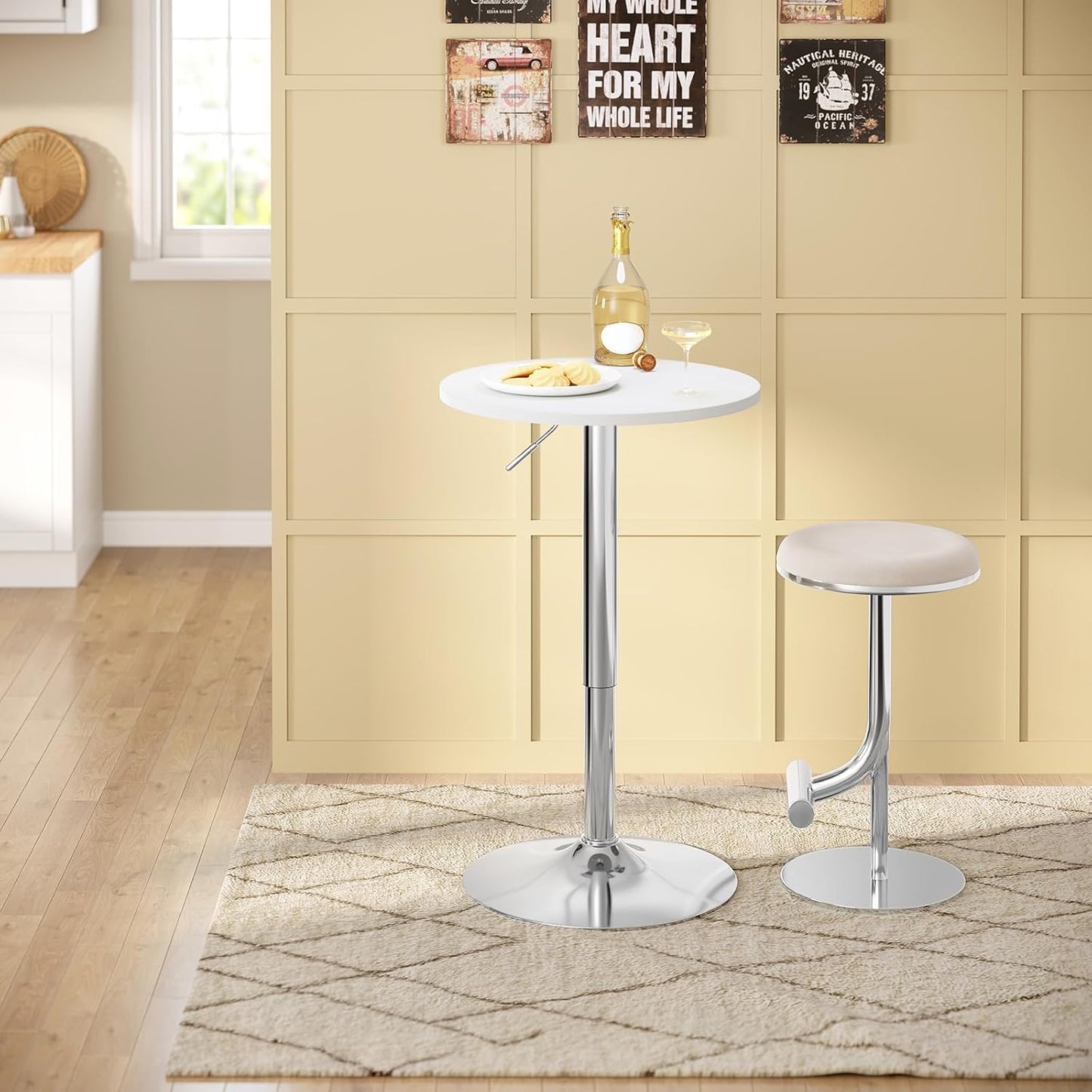 Table de bar réglable WOLTU - Ø 52 cm - Hauteur 70-91 cm - Pivotante - Pied chromé Ø 45 cm