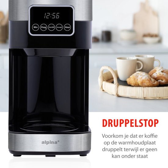 alpina Cafetière à filtre - 900W - 1.5 L - Gris/Noir
