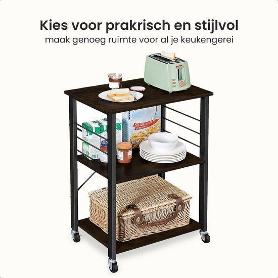 Goliving Chariot de cuisine - Armoire de cuisine - Étagère de cuisine - Chariot de service - Organisateur de cuisine - Moderne - 60 x 40 x 89 cm - Noir