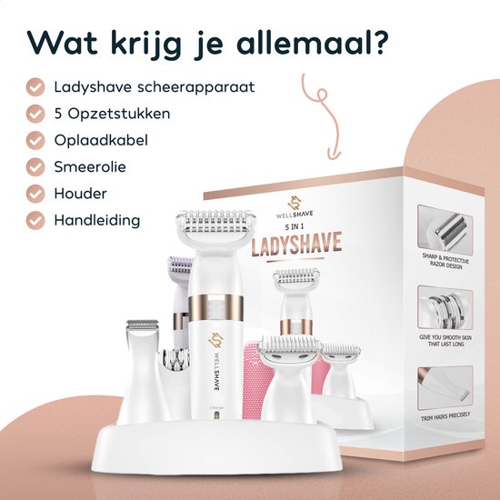 Wellshave 5 in 1 Ladyshaves for Women - Shaver Female - Epilady - Bikini trimmer Ladies - Tondeuse pour femmes et dames