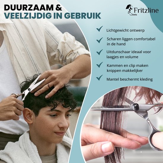 Kit de coiffure Fritzline 9 pièces - Ciseaux de coiffure - Blouse de coiffure - ciseaux à cheveux - coiffeur - ciseaux de coiffure - ciseaux à effiler - ciseaux à effiler de coiffure - kit de coiffure professionnel - blouse de coiffure - blouse de coiffeu