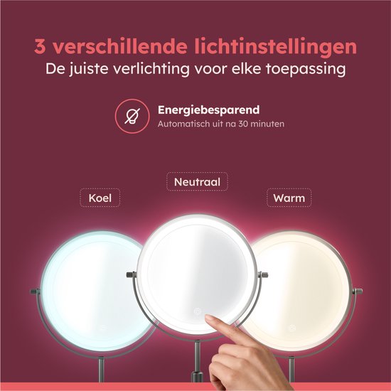 Fraay® Miroir de maquillage avec éclairage LED - grossissement 10x - Miroir grossissant avec lumière - rechargeable - Miroir de rasage - Miroir de salle de bain - noir