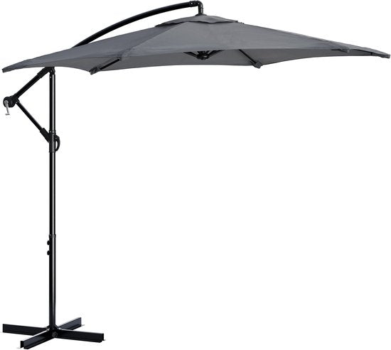 Parasol à bras articulé Tristar - 300 cm, rond - Jardin - Hauteur réglable - Pied en croix et housse de protection inclus - PA-7905 - Anthracite