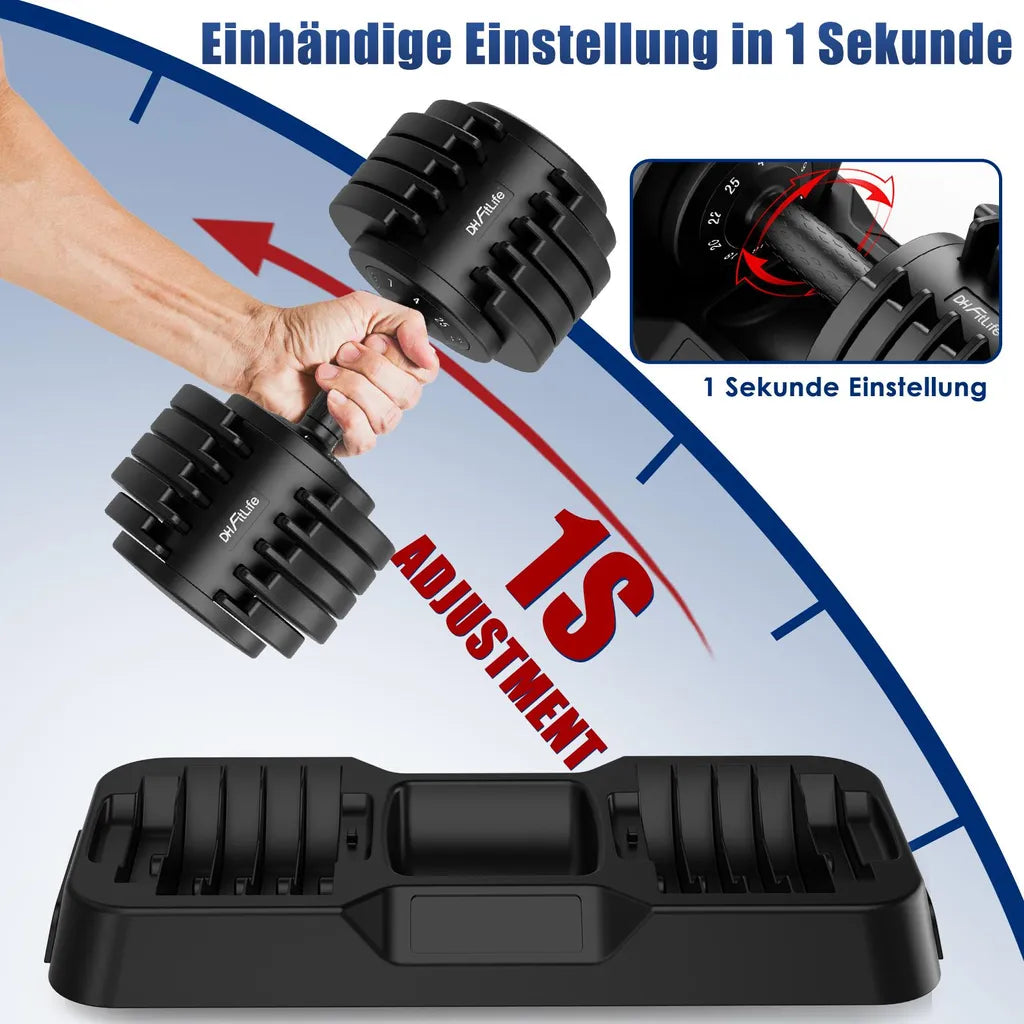 DH FitLife Licol réglable 10 en 1 - 4-25 kg - Noir - Fonte - Design compact