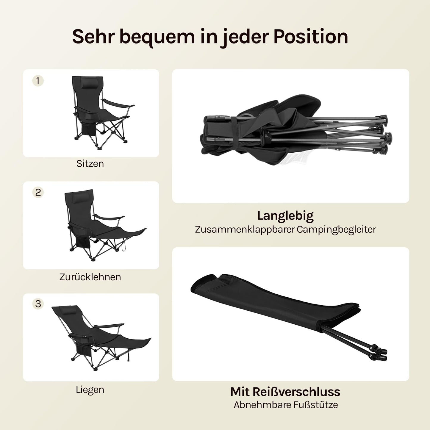 Lot de 2 chaises de camping WOLTU 2-en-1 - chaise de pêche pliable avec repose-pieds - porte-gobelet - gris, noir, bleu