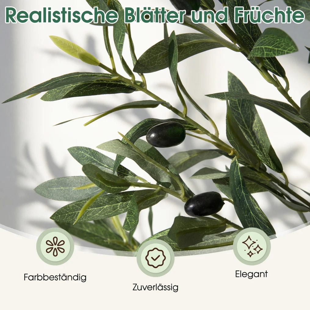 Coast – Lot de deux oliviers artificiels – Avec pot renforcé de ciment, branches flexibles et olives réalistes – Pour le salon et le bureau – Polyester vert et noir – Hauteur : 180 cm
