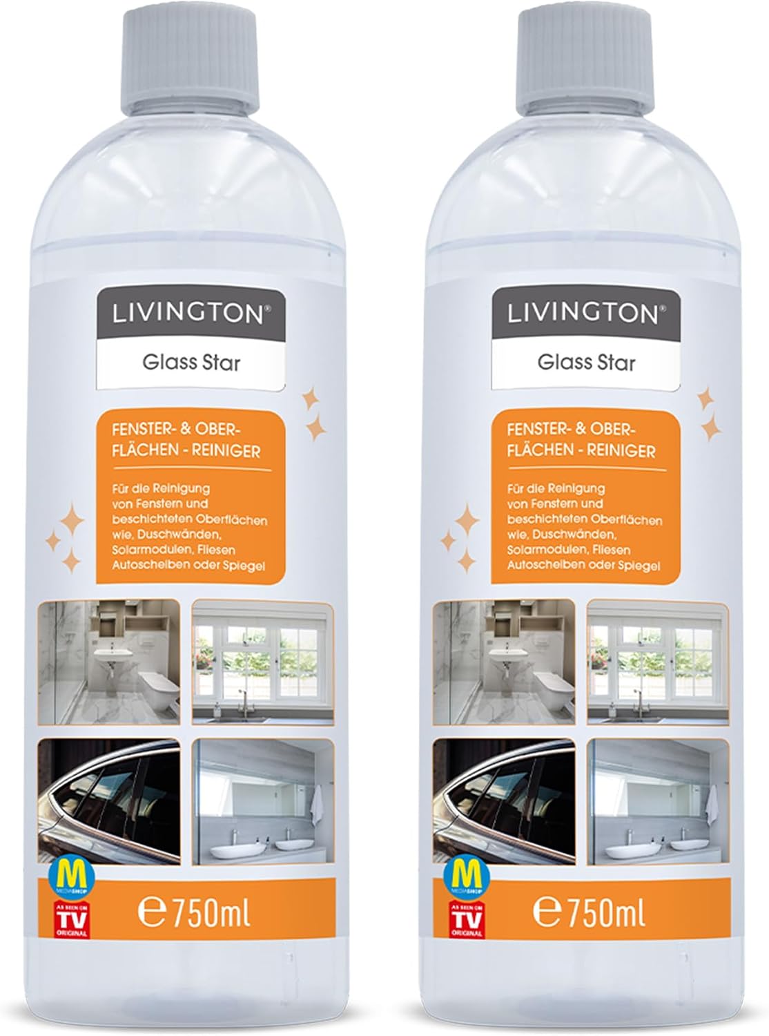 Nettoyant pour vitres et surfaces Livington GlassStar, 2 x 750 ml - Pour le Livington Window Buddy - Nettoyage sans traces - Sans parfum