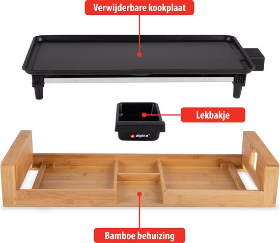 alpina Teppanyaki griddle - Gril de table - Antiadhésif - 2000W - 43x22,5cm - Noir