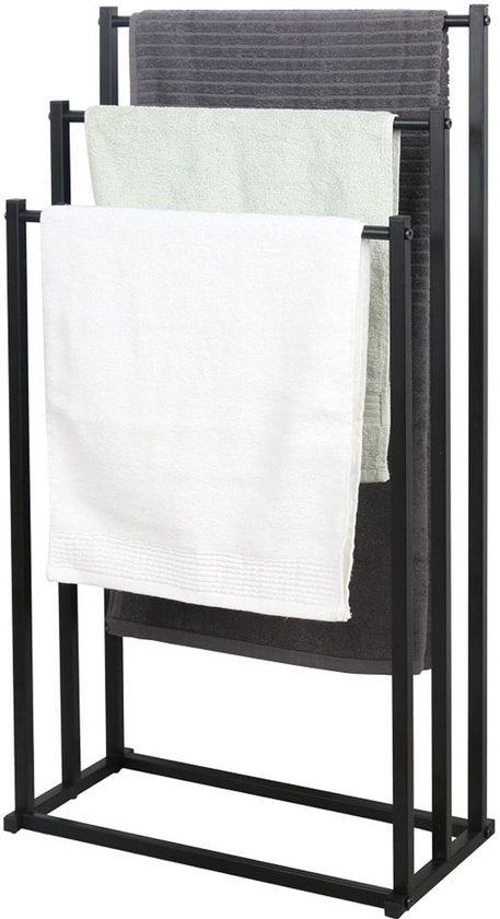 Porte-serviettes Ceruzo - Autoportant - Porte-serviettes - 3 bras - Sans perçage - Salle de bains, cuisine - Noir