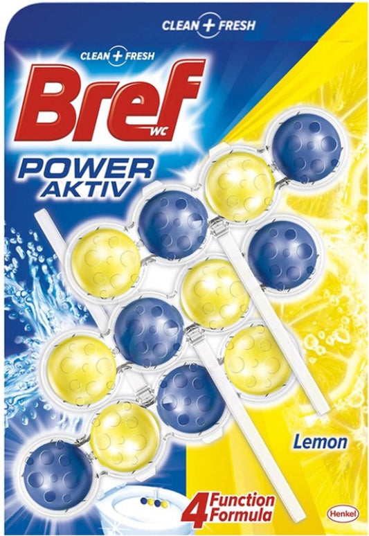 Bref WC Power Active Lemon Toilet Blocks - Jaune - 9 x 3 x 50g - XXXL Advantage Pack - 4-in-1 Active Cleaning - Ø 4.5 cm par cube