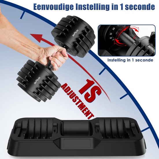 Ensemble d'haltères réglables DH FitLife 25 kg | 2 pièces | Poids variables 10 en 1 | Haltères réglables de 4 à 25 kg | Musculation, ensemble d'haltères courts avec disques peu encombrants pour l'entraînement à domicile, Haltères courts réglables