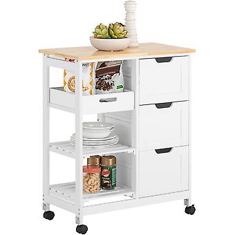 SoBuy - Chariot de cuisine - 3 grands tiroirs - 85 x 23 x 46 cm - Blanc