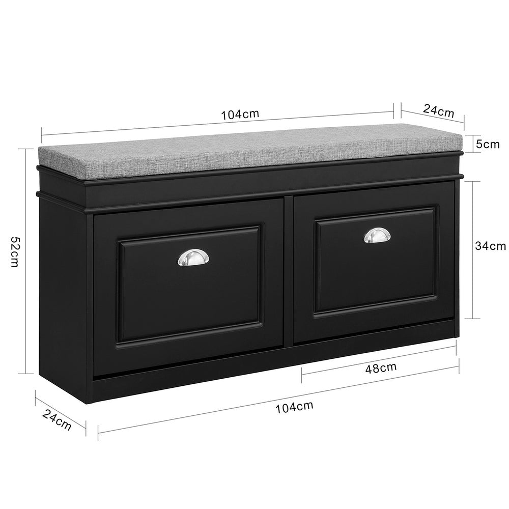 SoBuy FSR64-SCH Meuble de rangement pour chaussures 2 abattants avec coussin - Noir