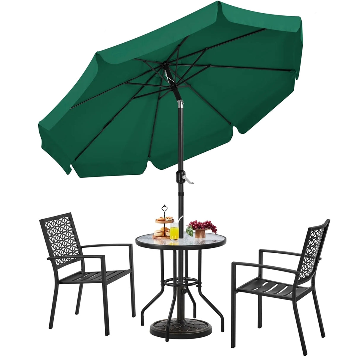 Parasol de jardin avec volant, Ø 267,5 cm, inclinable, avec 8 baleines et une ouverture d'aération, vert foncé