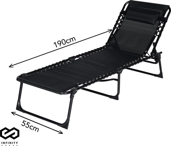 Infinity Goods Ligbedden (set van 2) - Opvouwbaar - Inclusief Hoofdkussen - Zonnebedden - Ligstoelen - Verstelbaar - Tuin - Weerbestendig - Antraciet