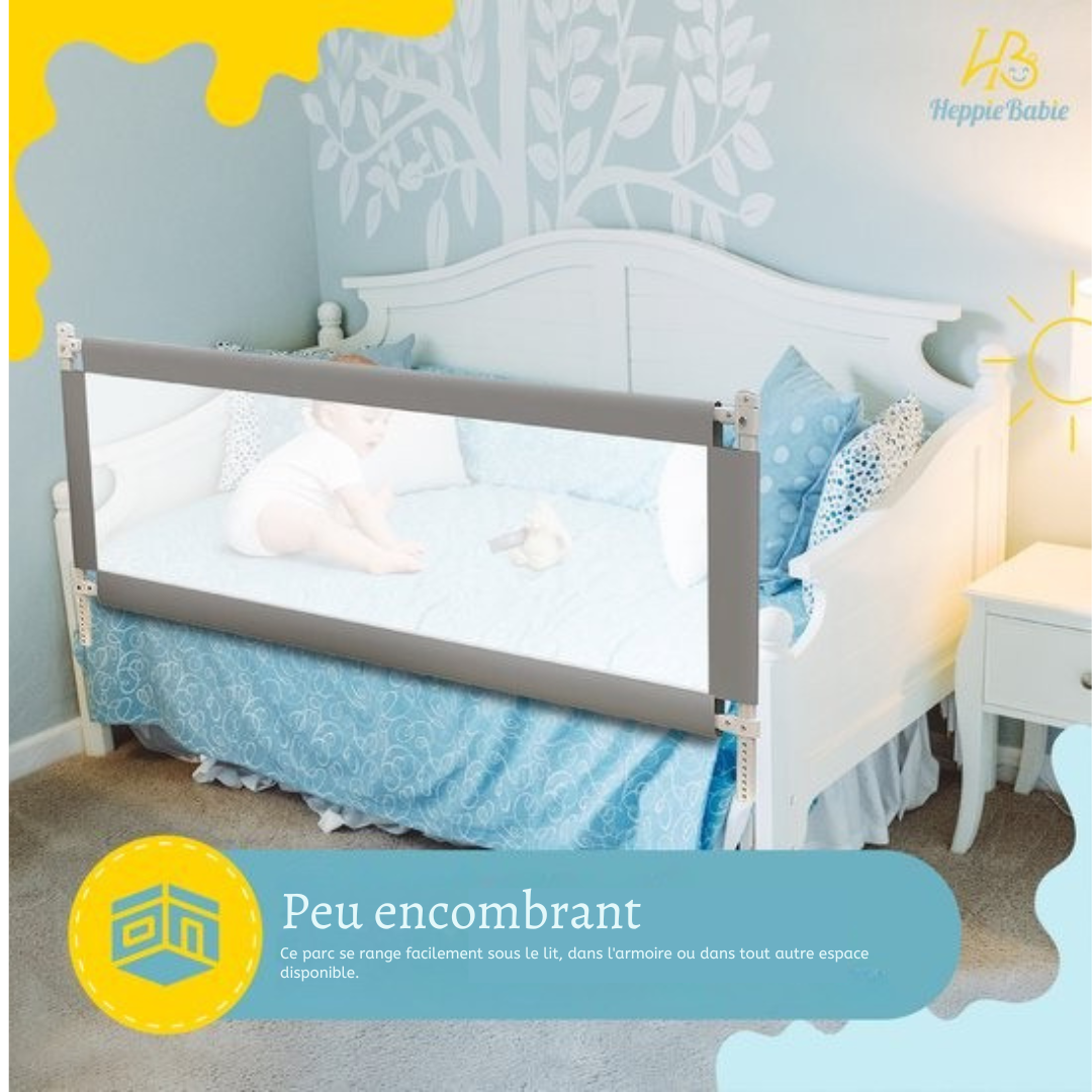 Barrière de lit HeppieBabie  - universelle - extra longue 150 CM - réglable - avec filet de sécurité - grise