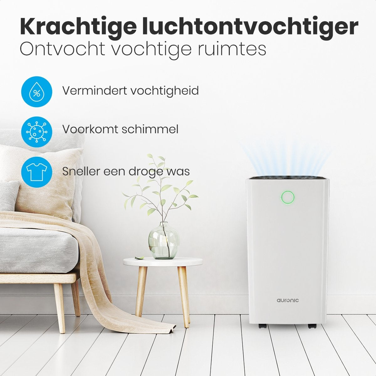 Déshumidificateur Auronic - 12 litres par jour - Fonction Lavage-Séchage - 185 W - 30,5 x 26,5 x 52 cm - Blanc