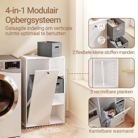 Meuble de salle de bains SoBuy avec panier à linge, armoire de rangement avec 2 paniers en tissu, peu encombrant, linge sale, blanc, pour buanderie BZR218-W