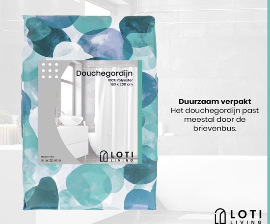 Loti Living Rideau de douche anti-moisissure - Océan - Anneaux inclus - Imperméable - Polyester - Rideau de douche 180x200 cm