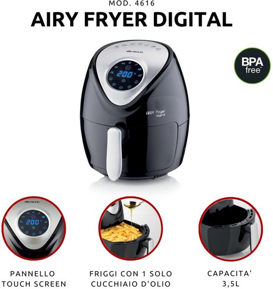 Ariete 4616/00 Friteuse à air chaud 3,5 l, modèle autonome, 1 300 W, noir, argent