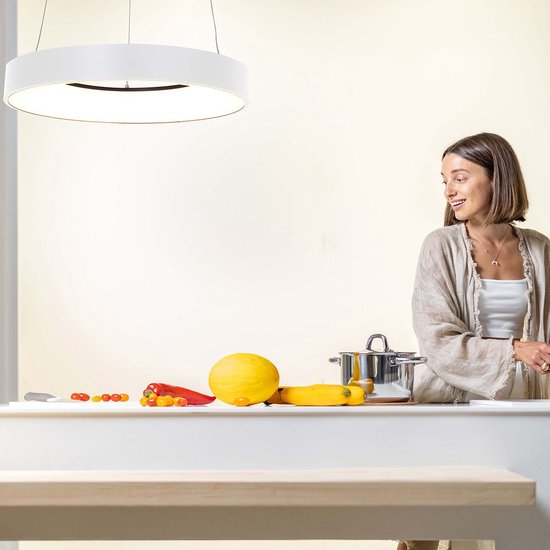 Suspension Ringlede 2695W blanche, ronde, 48 cm, hauteur réglable électriquement, en plastique et métal, Steinhauer Modern