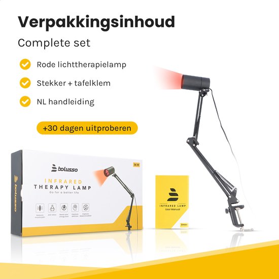 Bolusso Lampe infrarouge industrielle pour les douleurs musculaires et articulaires - Lampe de thérapie par la chaleur et la lumière - Thérapie infrarouge 36W