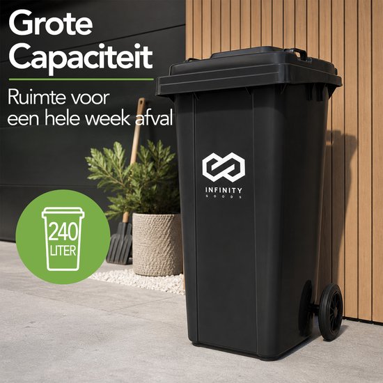Infinity Goods Kliko 240 L - Conteneur à déchets - Conteneur à roulettes - Mini-conteneur en plastique - Avec roues - Gris