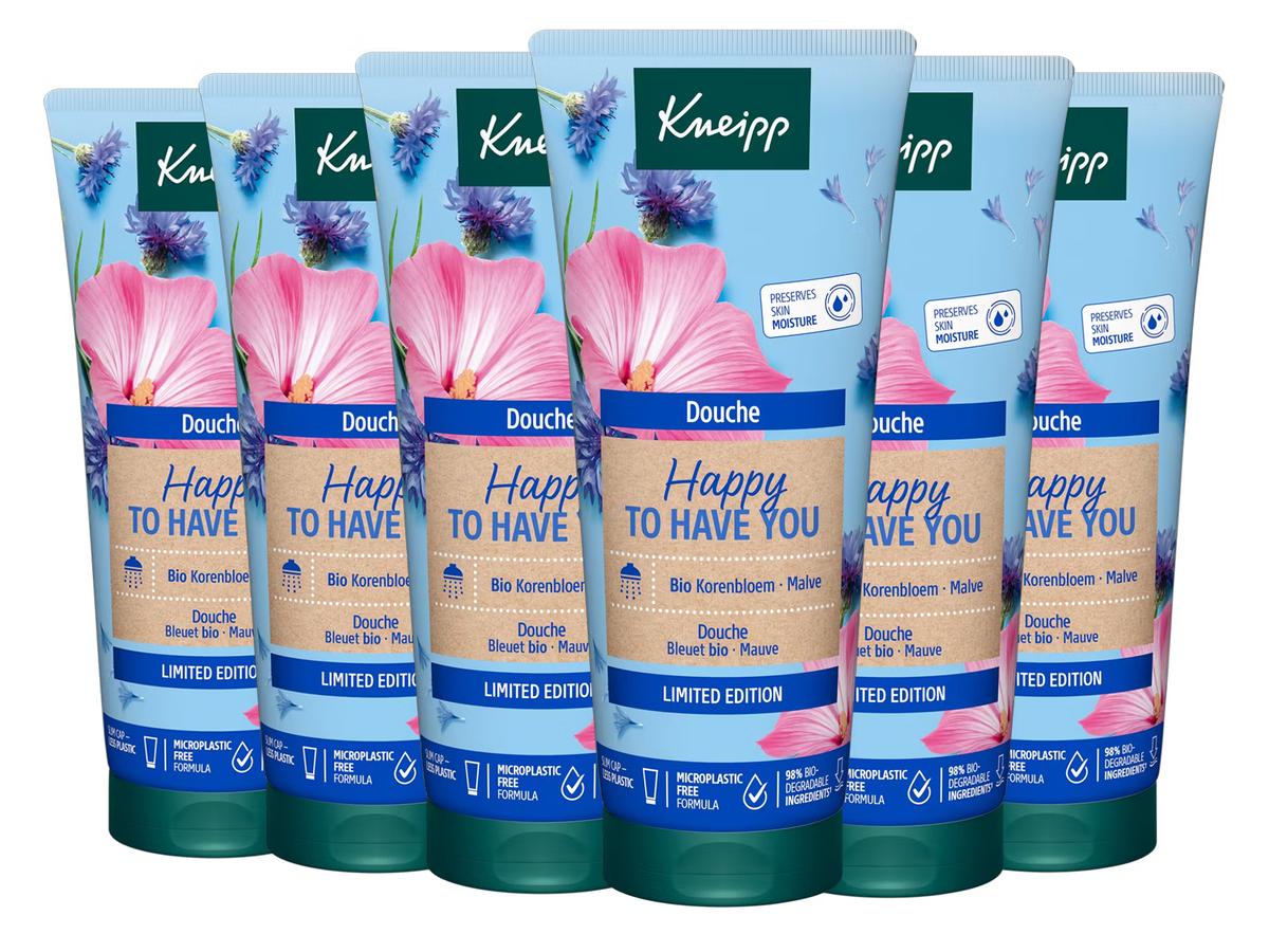 Gel douche Kneipp « Happy to Have You » - 6 x 200 ml - Rafraîchissant et nourrissant