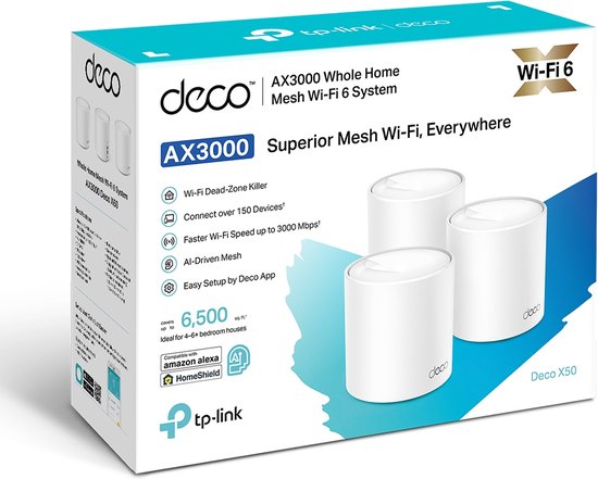 TP-Link Deco X50 - Réseau maillé Wi-Fi - Amplificateur Wi-Fi - Wi-Fi 6 - 3 000 Mbps - Lot de 3