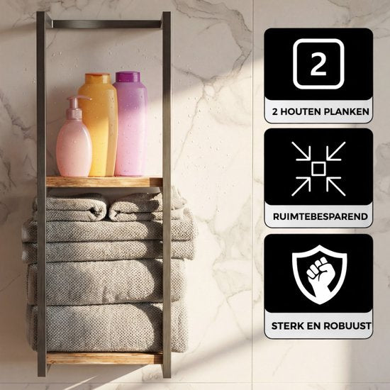 Vonia Porte-serviettes - Porte-serviettes salle de bain - Porte-serviettes salle de bain - Porte-serviettes - Noir/Bois