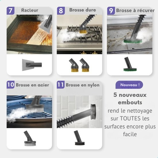 MotionFlow - Nettoyeur vapeur portatif - 12-en-1 - Multifonction - 1150 W - 450 ML - Violet