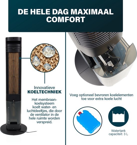 Princess Smart Aircooler – Application et télécommande - Refroidisseur d'air – Réservoir d'eau de 3 L – 3 modes d'oscillation – 60 W – 358670 - Noir
