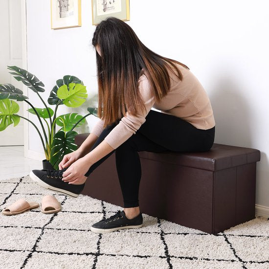 Banc Casaria avec rangement - 80x40x40cm 100L Faux cuir - Marron