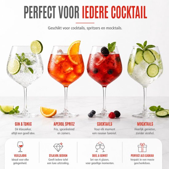 Verres à cocktail Alpina, lot de 4 - Verres pour gin tonic, Aperol Spritz et cocktails - Verre à gin tonic 73 cl - Set à cocktails - Verre