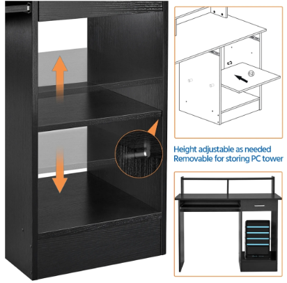 Yaheetech Bureau avec tiroir - Noir - 106 x 50 x 94 cm - Bureau d'ordinateur avec compartiment de rangement