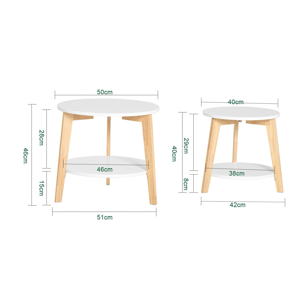 SoBuy FBT75-W Lot de 2 tables basses - hévéa - blanc - 50x45 & 44x40 cm