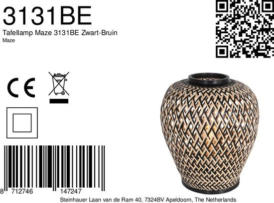 Lampe de table Steinhauer Maze - couleur naturelle - métal - 30 cm - douille E27 - 3131BE