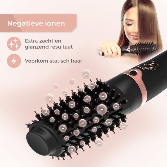 Flaire ROSÉ Brosse sèche-cheveux avec 3 accessoires - Brosse à boucler en céramique - ionique - 1200W - noir