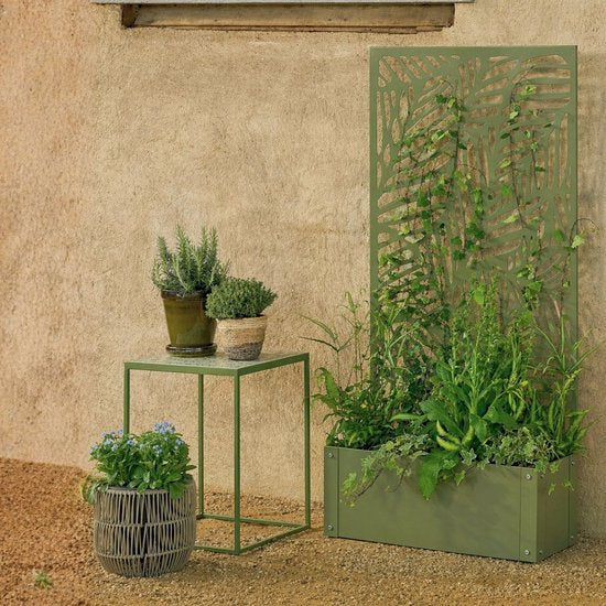 Mica Decorations Sapri Support pour plantes - Jardinière avec treillis pour plantes grimpantes - Support pour plantes autonome ou à fixer au mur - 57,5 x 21 x 118 cm - Vert