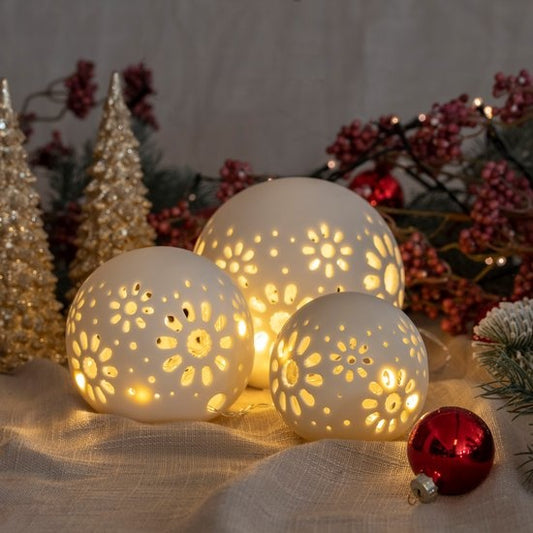 Gadgy Lampe boule en céramique avec guirlande lumineuse - 3 pcs : Ø 8/10/12 cm - Lampe de table à piles - Eclairage d'ambiance