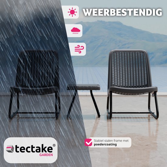 tectake® - Ensemble de meubles de jardin pour 2 personnes - meubles d'extérieur résistants aux intempéries pour balcon - salon de jardin - meubles de terrasse - ensemble de sièges avec 2x chaises longues et 1x table de jardin table d'appoint - aspect roti