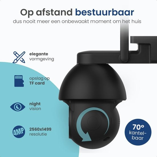 Gologi Superior Outdoor camera 2 - Caméra extérieure avec vision nocturne - Caméra de sécurité - Caméra de sécurité - Montage mural et sur toit - 4MP - Avec wifi et application - Noir