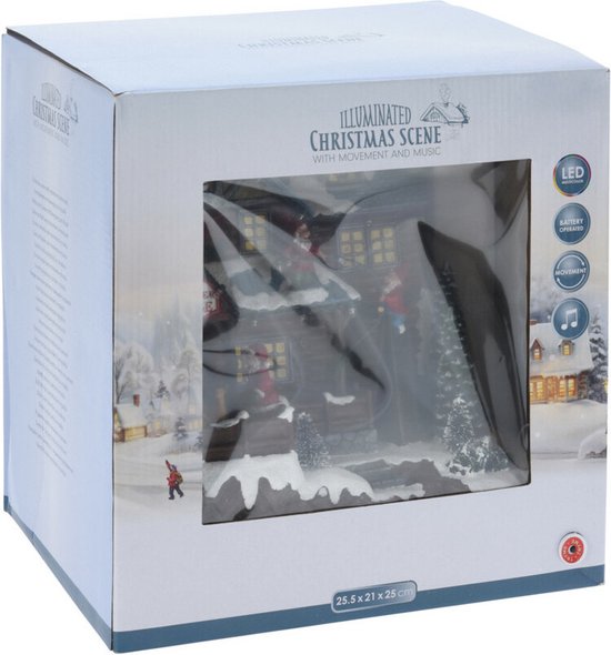 Maison du village de Noël - avec mouvement, lumières LED et musique - 25 cm - poliresin