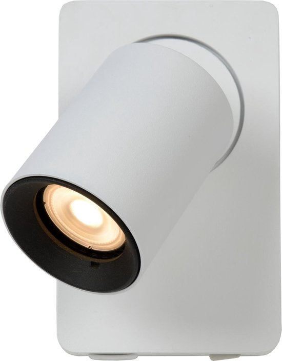 Lucide NIGEL - Lampe de chevet / Applique murale - LED à intensité variable et couleur de lumière réglable - CCT - GU10 - 1x5 W 2200 K/3000 K - Avec port de recharge USB - Blanc