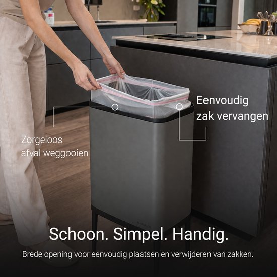 Poubelle 60 litres - Avec anneaux de tri sélectif 2 x 30 litres - 2 compartiments - Acier inoxydable - Gris graphite - 42 x 33 x 76 cm - STAUS&BACH Nuvio