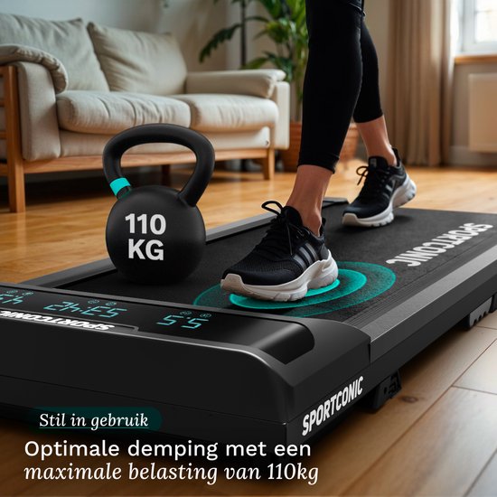 Sportconic Tapis de course 1-6km/h - Tapis de marche avec fonction d'inclinaison - Tapis de marche pour dessous de bureau - Télécommande incluse